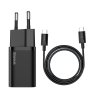Baseus Super Si ładowarka sieciowa Quick Charge 3.0 25W 3A + Kabel USB-C 3A 1m czarny